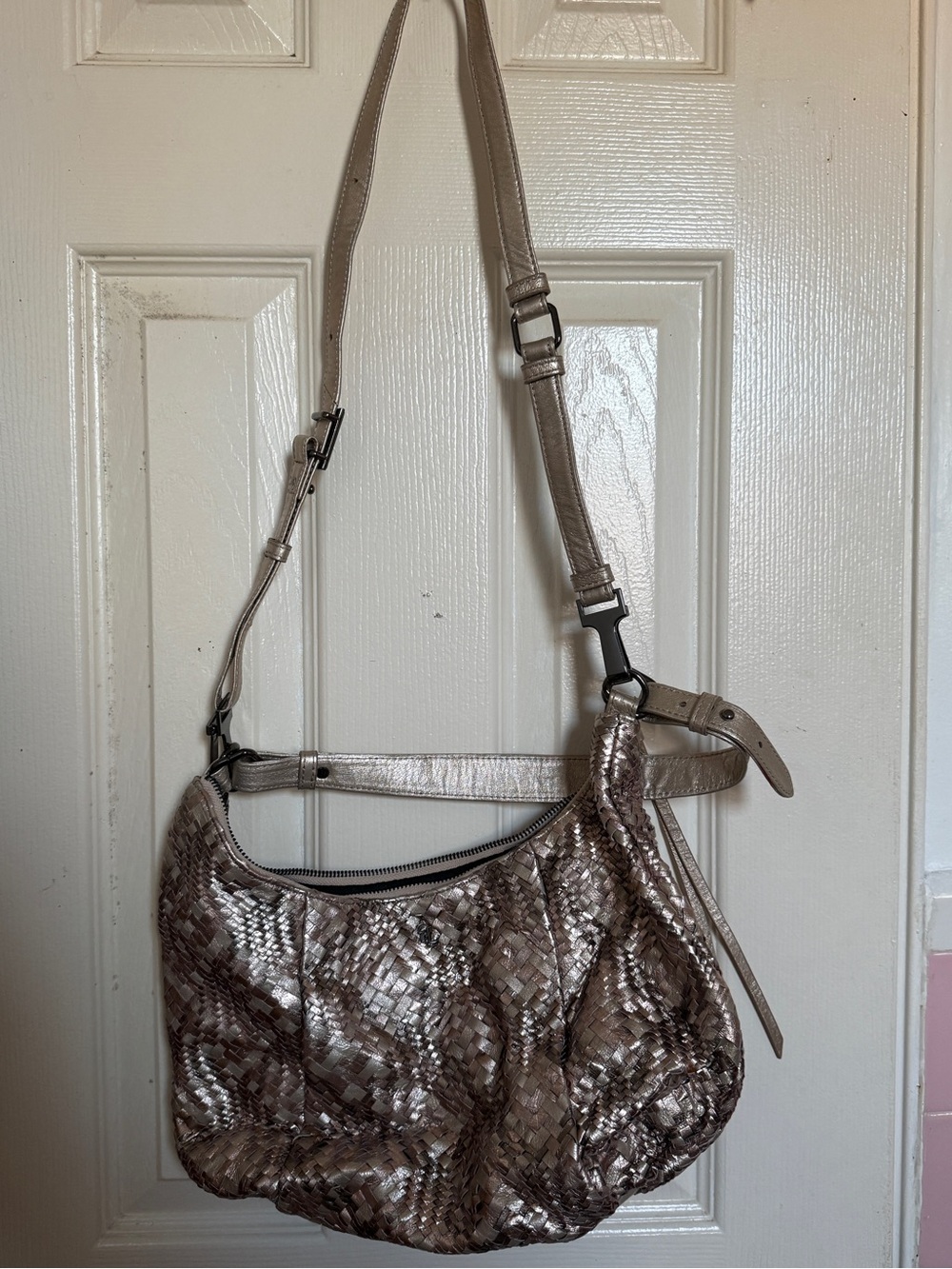 Elliott Lucca Metallic Taupe Woven Crossbody